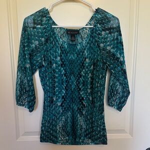 INC International Concepts Teal Patterned Blouse